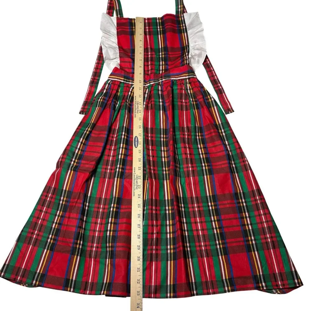 Vintage Christmas Plaid Hostess Apron Red Green Silver Ruffle Full Skirt Retro